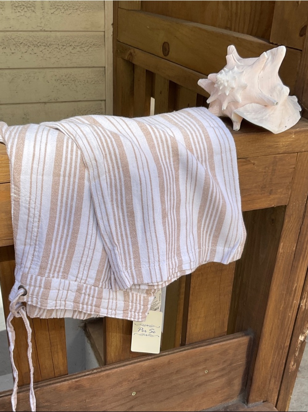 Per Se Cream and White Striped Drawstring Pants - Picture 3 of 3